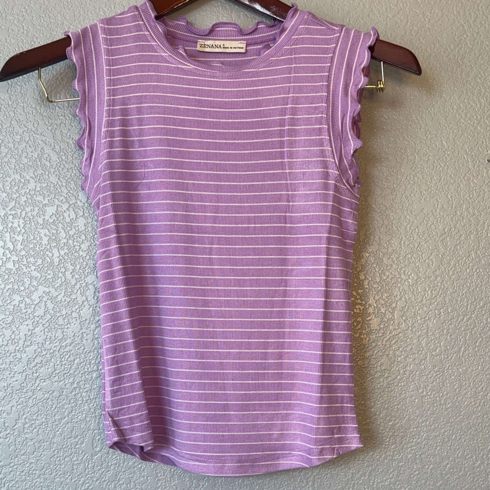 Zenana Outfitters Lavender Striped Tank Top